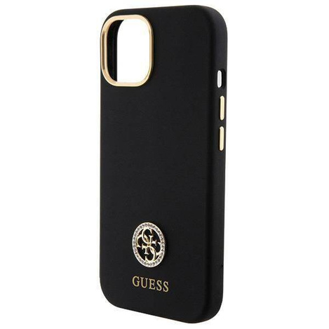Original Handyhülle APPLE IPHONE 15 Guess Hardcase Silicone Logo Strass 4G (GUHCP15SM4DGPK) schwarz