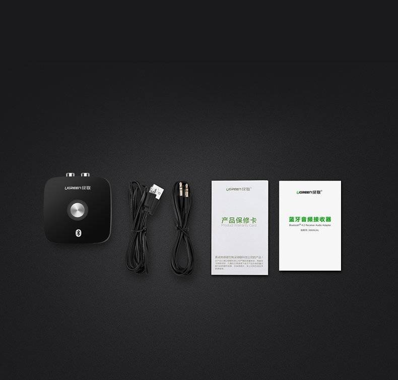 Ugreen adapter odbiornik Bluetooth 5.0 2RCA / 3,5 mm mini jack czarny (40759)