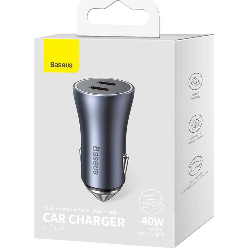Baseus Golden Contactor Pro car charger 2x USB-C 40W gray (CGJP000013)