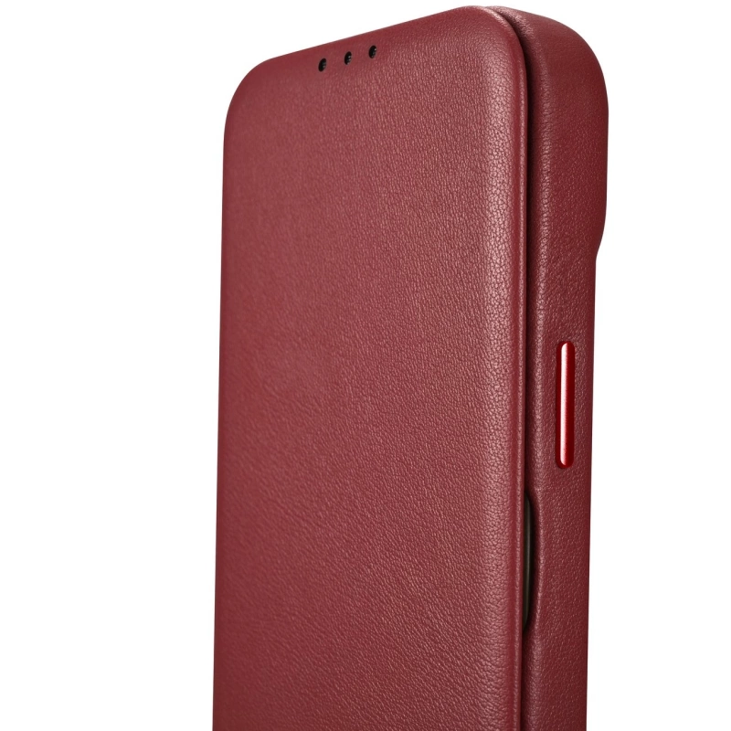 iCarer CE Premium Leather Folio Case skórzane etui iPhone 14 Pro z klapką magnetyczne MagSafe czerwony (WMI14220714-RD)