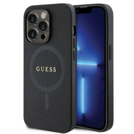 Original Handyhülle IPHONE 14 PRO Guess Hardcase Saffiano MagSafe (GUHMP14LPSAHMCK) schwarz