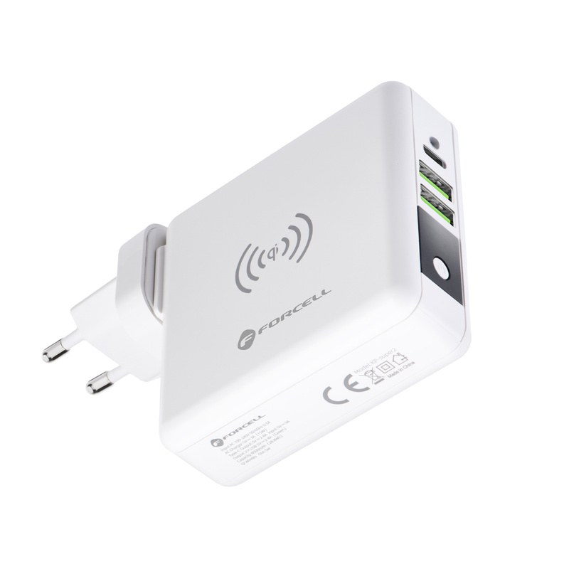 Forcell Wielofunkcyjna Ładowarka 4w1 15W ze złączami USB/USB typ C, power bankiem 8000mAh i ładowaniem bezprzewodowym