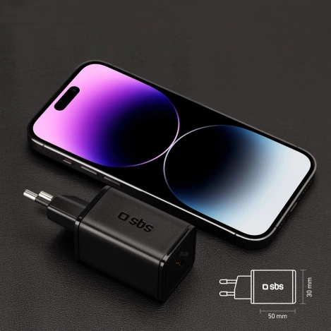 SBS TETRGAN1C45W 45-W-GaN-USB-C-Wandladegerät mit Power Delivery – Schwarz