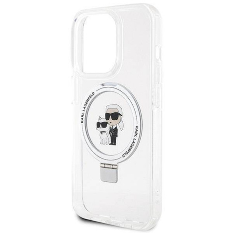 Original Handyhülle IPHONE 13 PRO Karl Lagerfeld Hardcase Ring Stand Karl&Choupettte MagSafe (KLHMP13XHMRSKCH) weiß