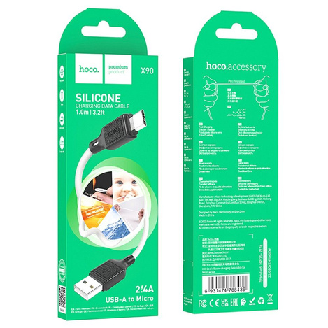 HOCO kabel USB A do Micro USB 2,4A X90 1 m biały
