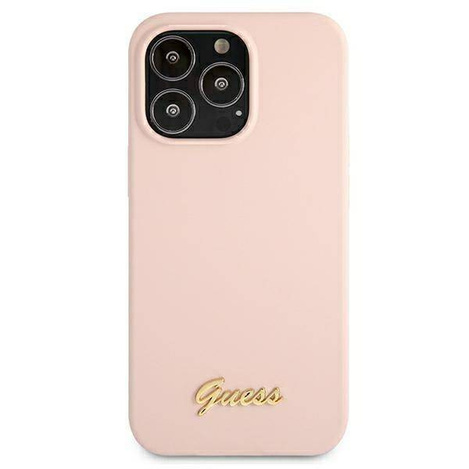 Guess GUHMP13LLSLMGLP iPhone 13 Pro / 13 6.1 &quot;Hellrosa / Hellrosa Hardcase Silikonschrift Gold Logo Magsafe