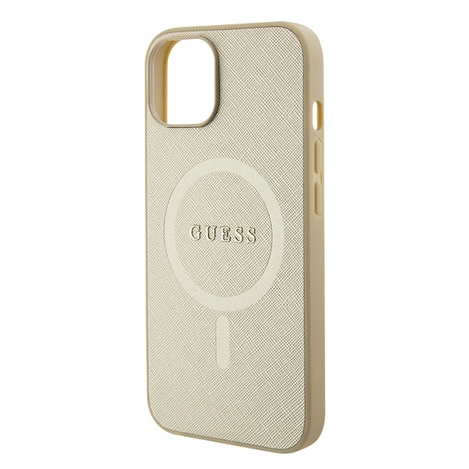 Original Handyhülle APPLE IPHONE 15 Guess Hardcase Saffiano MagSafe (GUHMP15SPSAHMCB) gold