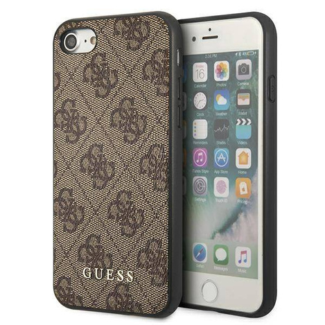 Original Handyhülle IPHONE SE 2022 / SE 2020 / 7 / 8 Guess Hard Case 4G Metal Gold Logo (GUHCI8G4GFBR) braun