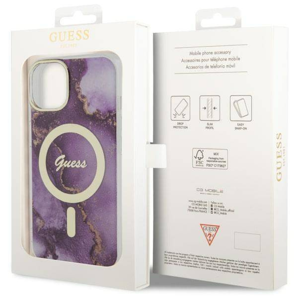 Guess GUHMP14SHTMRSU iPhone 14 6.1&quot; lila/lila Hardcase Golden Marble MagSafe