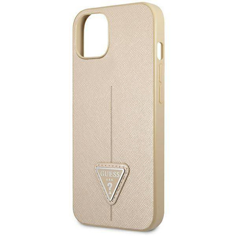 Original Handyhülle IPHONE 14 Guess Hardcase Saffianotriangle Logo (GUHCP14SPSATLE) beige