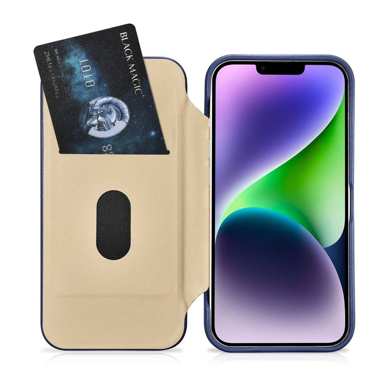 iCarer CE Premium Leather Folio Case for iPhone 14 Plus Flip Magnetic MagSafe Blue (WMI14220715-BU)