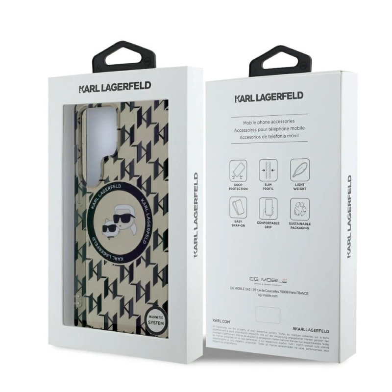Etui Karl Lagerfeld Button Karl & Choupette Heads On KL Pattern MagSafe Samsung Galaxy S25 Ultra czarny