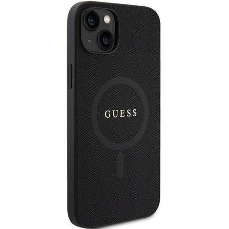 Original Handyhülle APPLE IPHONE 15 PLUS Guess Hardcase Saffiano MagSafe (GUHMP15MPSAHMCK) schwarz