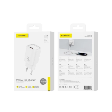 FONENG ładowarka sieciowa EU69 PD 20W 1xUSB-C Biały