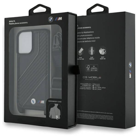 Oryginalne Etui IPHONE 16 PLUS BMW Hardcase M Edition Carbon Stripe & Strap (BMHCP16M23PSCCK) czarne