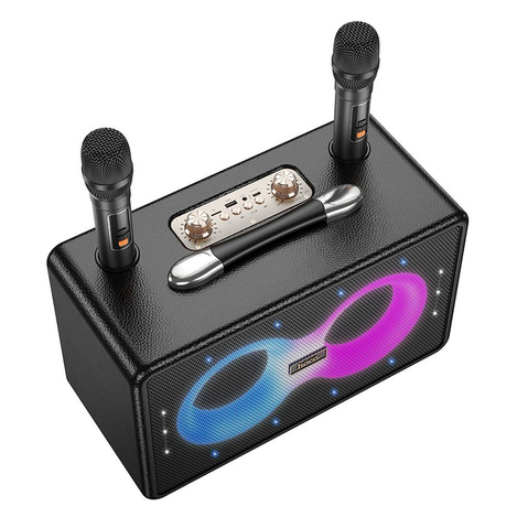 HOCO zestaw karaoke bezprzewodowy głośnik + 2 x bezprzewodowy mikrofon LED 40W HA8 czarny