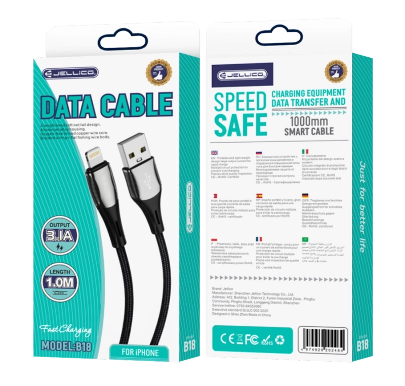 JELLICO kabel B18 Lightning 3.1A 1M Czarny