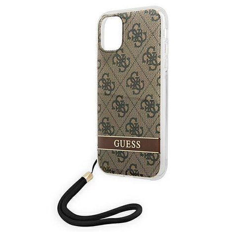 Guess 4G Print Cord - Etui ze smyczką iPhone 11 (Brown)
