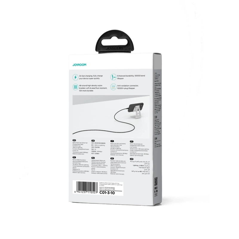 Joyroom Multi-Color Series SA34-AL3 USB-A/ Lightning 3A-Kabel 1 m – Schwarz