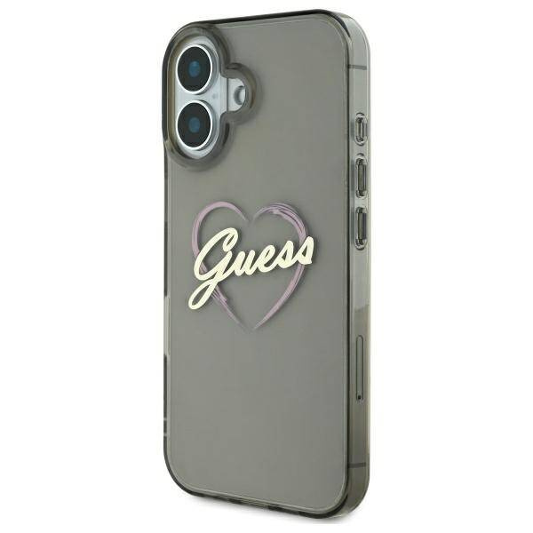 Original Handyhülle IPHONE 16 PLUS Guess Hardcase IML Heart (GUHCP16MHCHGSPK) schwarz