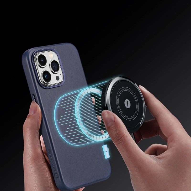Dux Ducis Naples case iPhone 14 Pro Max magnetic leather case MagSafe blue