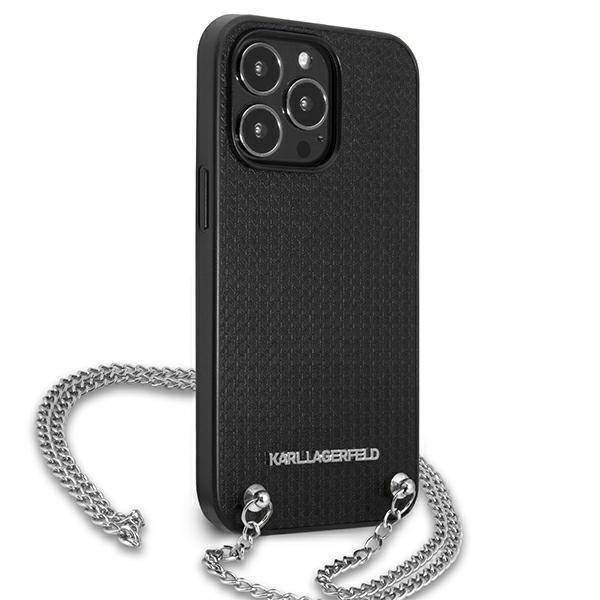 Original Case IPHONE 13 PRO MAX Karl Lagerfeld Hardcase Leather Textured And Chain (KLHCP13XPMK) black