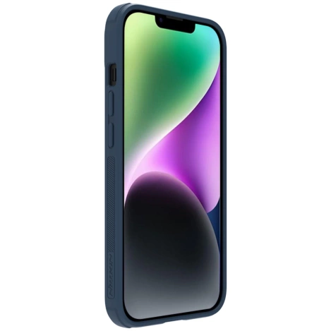 Nillkin Textured S Case für iPhone 14 Plus, gepanzerte Hülle mit Kameraabdeckung, blau