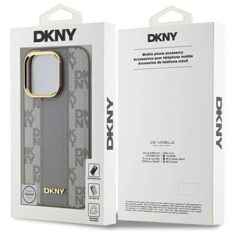 Oryginalne Etui IPHONE 14 PRO DKNY Hardcase Leather Checkered Mono Pattern MagSafe (DKHMP14LPCPVSLE) beżowe