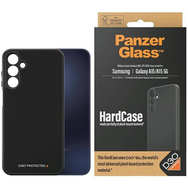 PanzerGlass HardCase mit D3O® Bio- und Militärzertifizierung für Samsung Galaxy A15 / A15 5G – Transparent und Schwarz