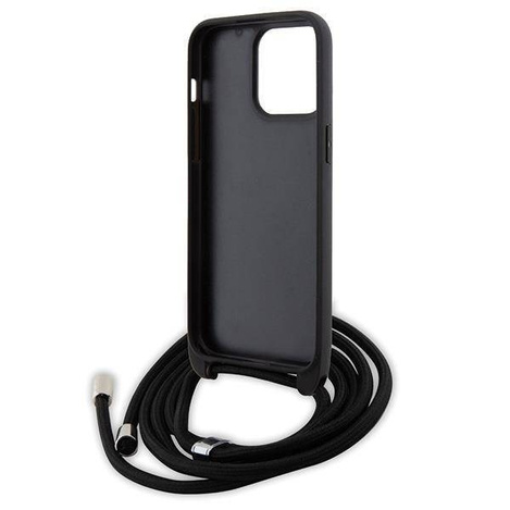 Karl Lagerfeld Umhängetasche mit Saffiano-Monogramm und Metallnadel, Karl &amp; Choupette-Hülle für iPhone 15 Pro Max – Schwarz