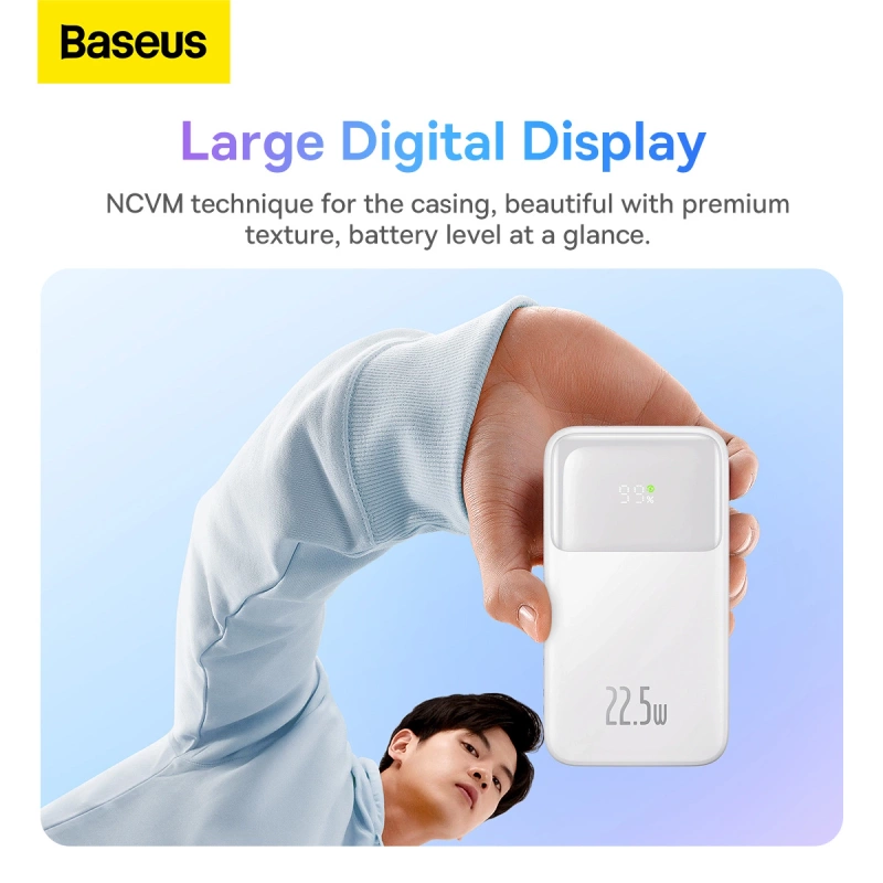 Baseus Comet Series Powerbank mit Display 10000 mAh 22,5 W – weiß + USB-A – USB-C 0,3 m Kabel – weiß