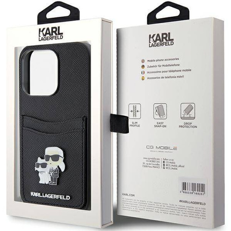 Etui Karl Lagerfeld Saffiano Cardslot Karl&Choupette Metal Pin do iPhone 15 Pro - czarne