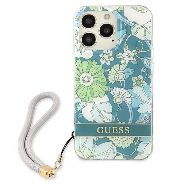 Etui IPHONE 13 PRO Guess Hardcase Flower Strap (GUHCP13LHFLSN) zielone