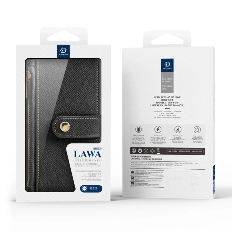 Dux Ducis Lawa Leather Case for Samsung Galaxy S25 with Detachable Magnetic Wallet - Black