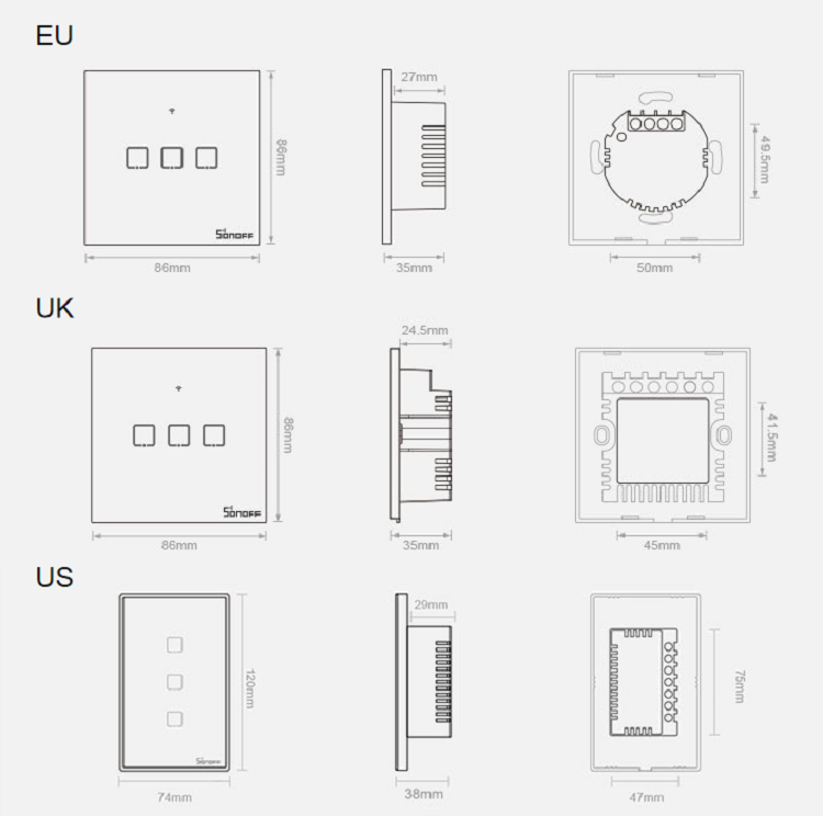 Sonoff T0EU2C-TX dwukanałowy dotykowy włącznik światła przełącznik przycisk Wi-Fi biały (IM190314010)