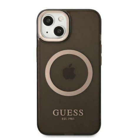 Original Handyhülle IPHONE 13 Guess Hard Case Gold Outline Translucent MagSafe (GUHMP13MHTCMK) schwarz