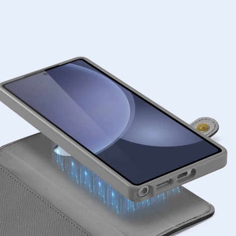 Dux Ducis Lawa Lederhülle für Samsung Galaxy S25 Ultra mit abnehmbarer magnetischer Brieftasche – Grau