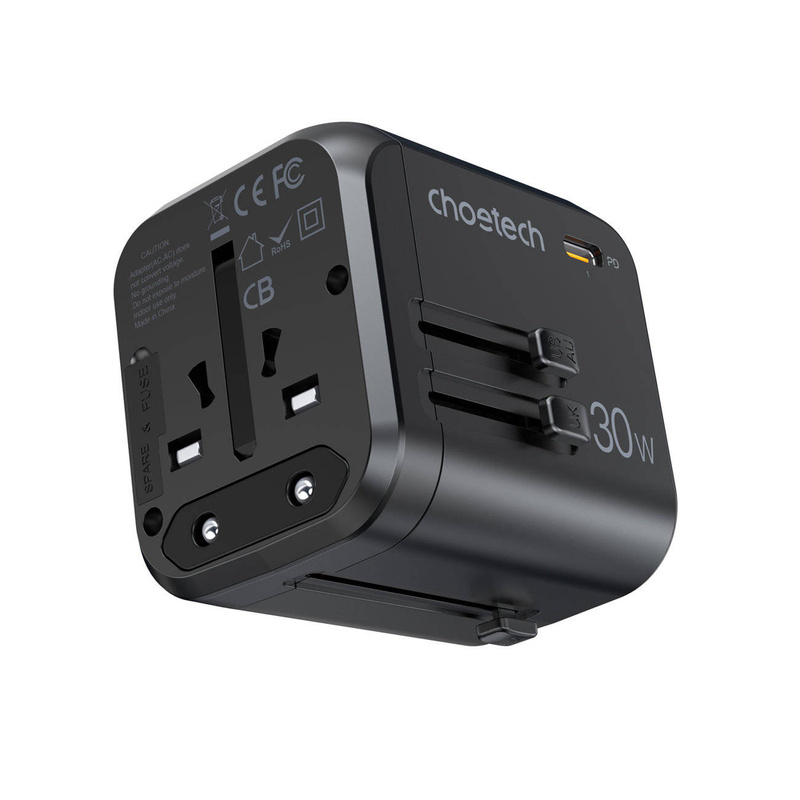 Choetech Fast Universal GaN USB Travel Charger Type C / 3 x USB-A 30W Power Delivery Black (PD5008-BK)