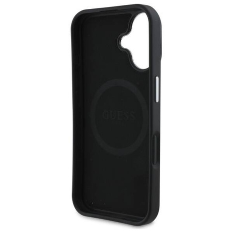 Original Handyhülle IPHONE 16 PLUS Guess Hardcase Grained Triangle MagSafe (GUHMP16MPGTSPSK) schwarz