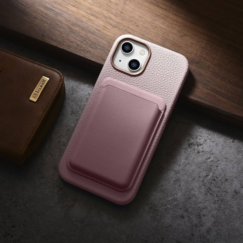 iCarer Litchi Premium Leather Case skórzane etui iPhone 14 Plus magnetyczne z MagSafe różowy (WMI14220711-PK)