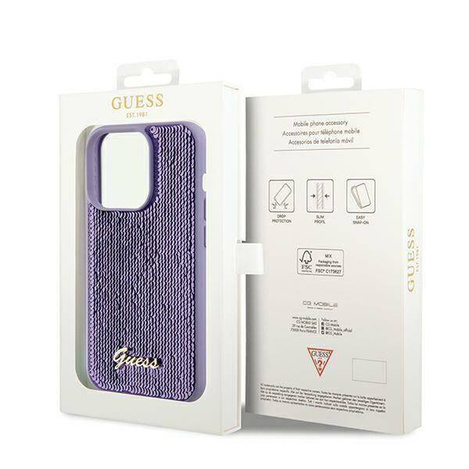 Original Handyhülle IPHONE 14 PRO Guess Hardcase Sequin Script Metal (GUHCP14LPSFDGSU) violett