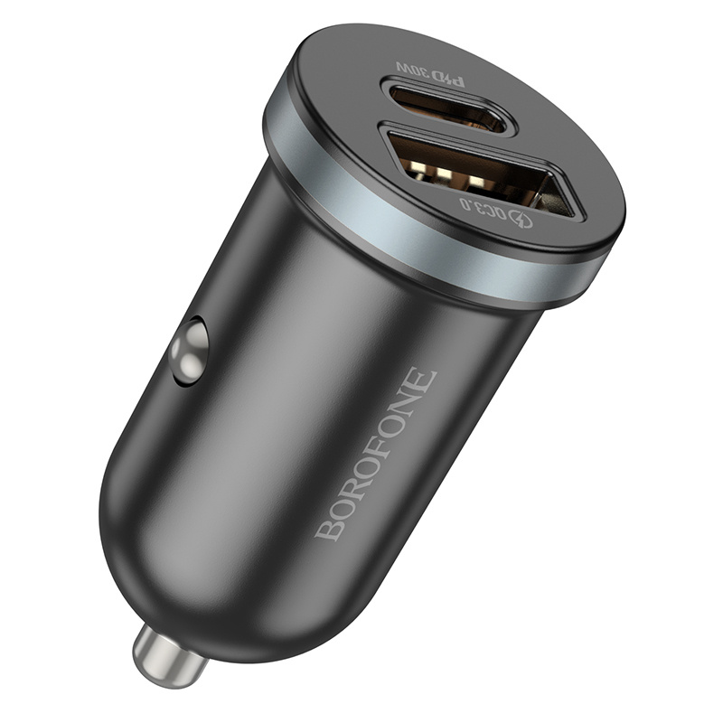 Borofone Ładowarka samochodowa BZ22 Scenery - USB + Typ C - QC 3.0 PD 30W czarna