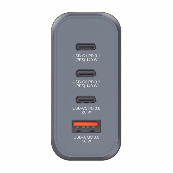 Verbatim Ładowarka sieciowa GaN 140W 3xUSB-C/USB-A + Adapter EU/UK/US GNC-140 32203