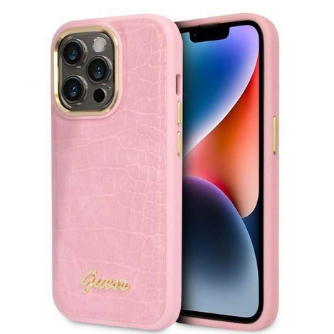 Guess Croco Collection - Etui iPhone 14 Pro (różowy)