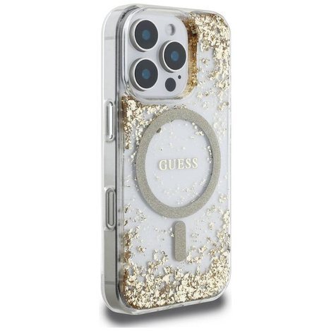 GUESS futerał do IPHONE 16 Pro kompatybilny z MagSafe GUHMP16LRGRGED (Resin Bottom Glitter) złoty