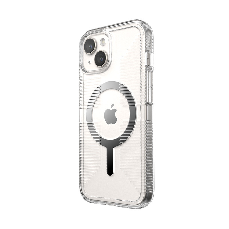 Speck Gemshell Grip + MagSafe - Etui do iPhone 15 / iPhone 14 / iPhone 13 (Clear / Chrome Finish)