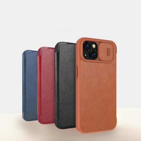 Nillkin Qin Leder Pro Hülle iPhone 14 Plus Kamera Cover Holster Cover Flip Case Braun