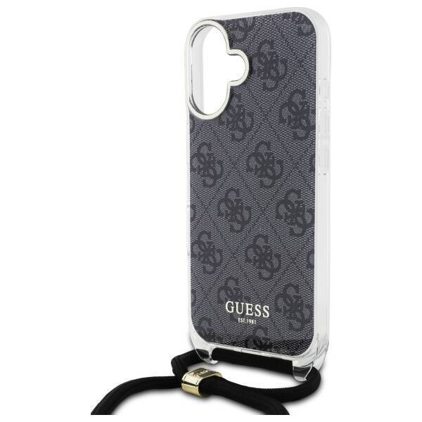 Original Handyhülle IPHONE 16 Guess Hardcase Crossbody Cord 4G Print (GUHCP16SHC4SEK) schwarz