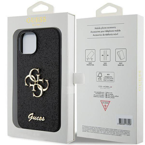 Oryginalne Etui APPLE IPHONE 15 Guess Hardcase Glitter Script Big 4G (GUHCP15SHG4SGK) czarne