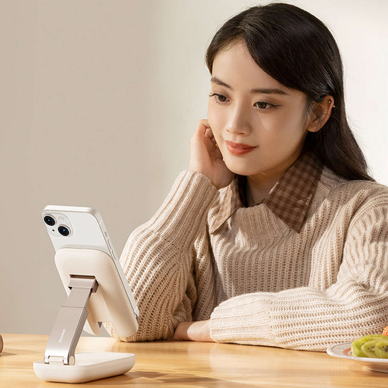 Verstellbarer Telefonständer mit Spiegel Baseus Seashell Series – Beige